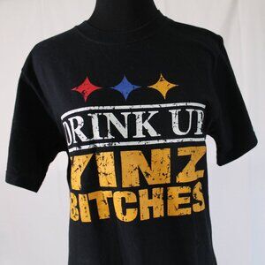 Pittsburgh Steelers Yinzer Black Tee Drink Up Tailgate Party Attire, Small